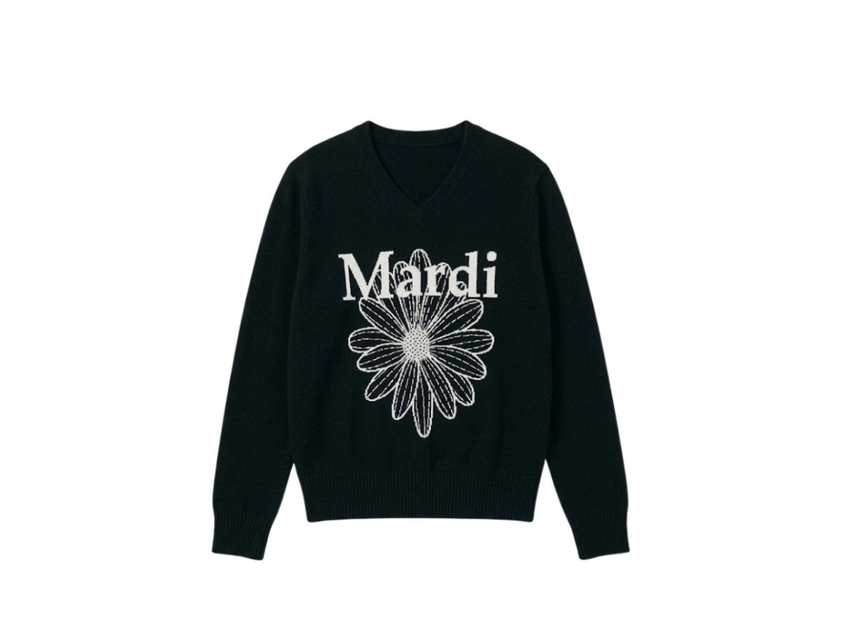 Mardi Mercredi Mardi Mercredi Cashmere V Neck Flowermardi Black Ivory