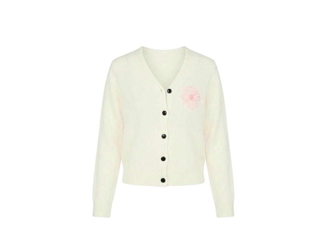 Mardi Mercredi Mardi Mercredi Raccoon Blended Cardigan V Neck Ivory Pink