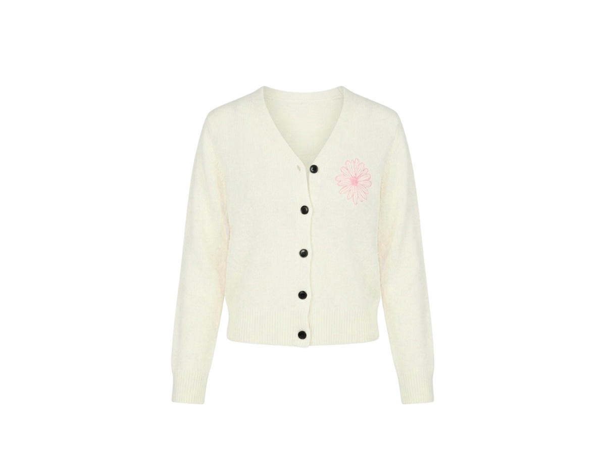 Mardi Mercredi Mardi Mercredi Raccoon Blended Cardigan V Neck Ivory Pink