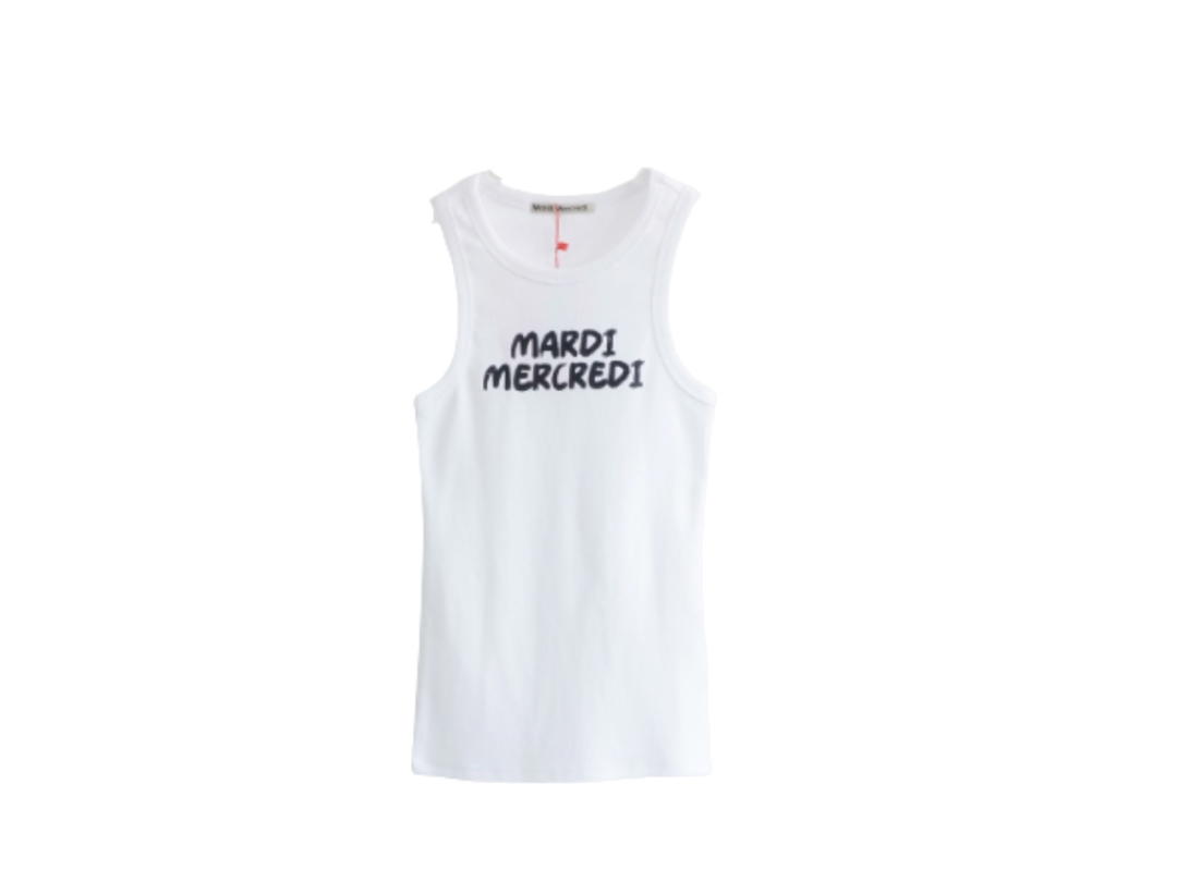 Mardi Mercredi Mardi Mercredi Tank Racer Brush Logo White Black
