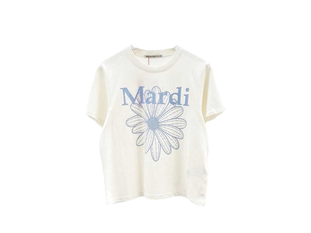 Mardi Mercredi Mardi Mercredi Slim Tshirt Flowermardi Cream Ash Blue