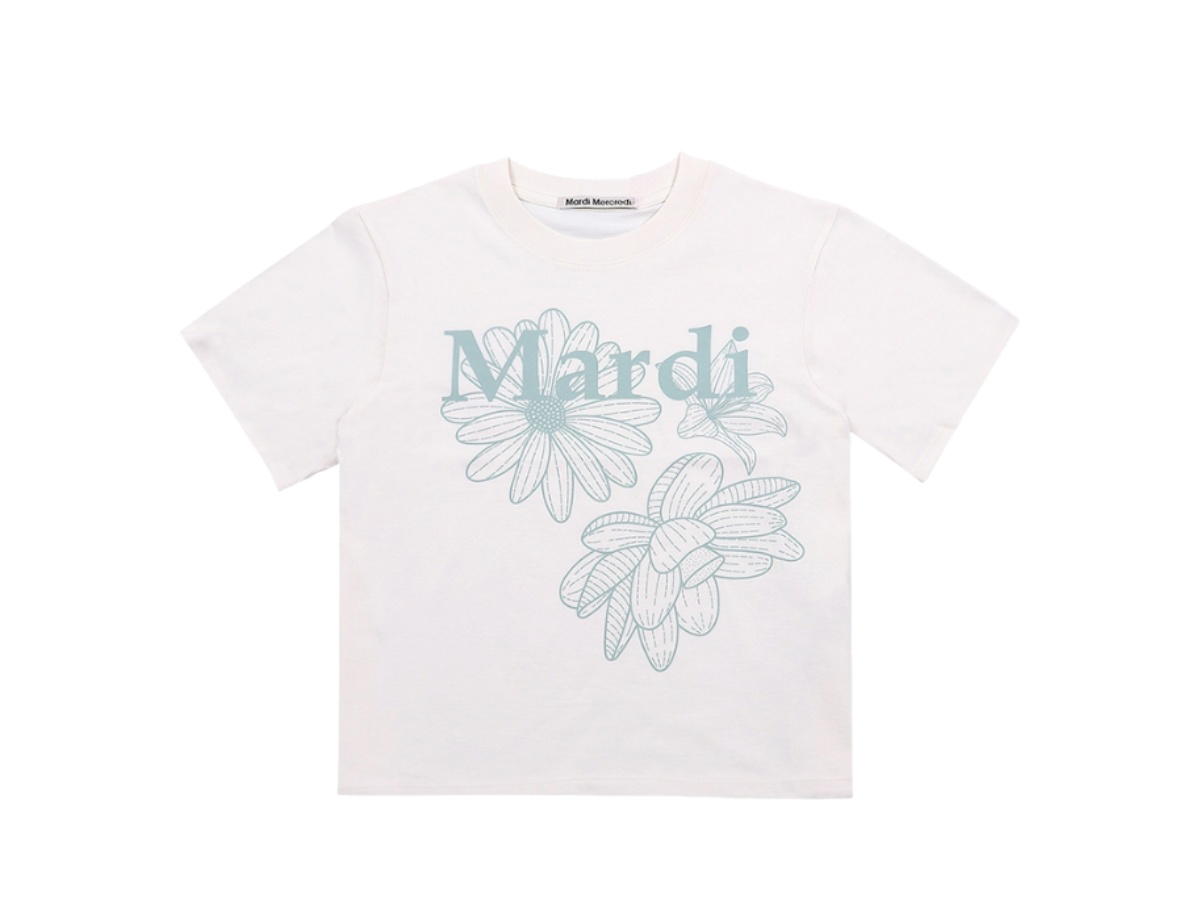 Mardi Mercredi Mardi Mercredi Slim Tshirt Triple Flower Cream Mossgreen