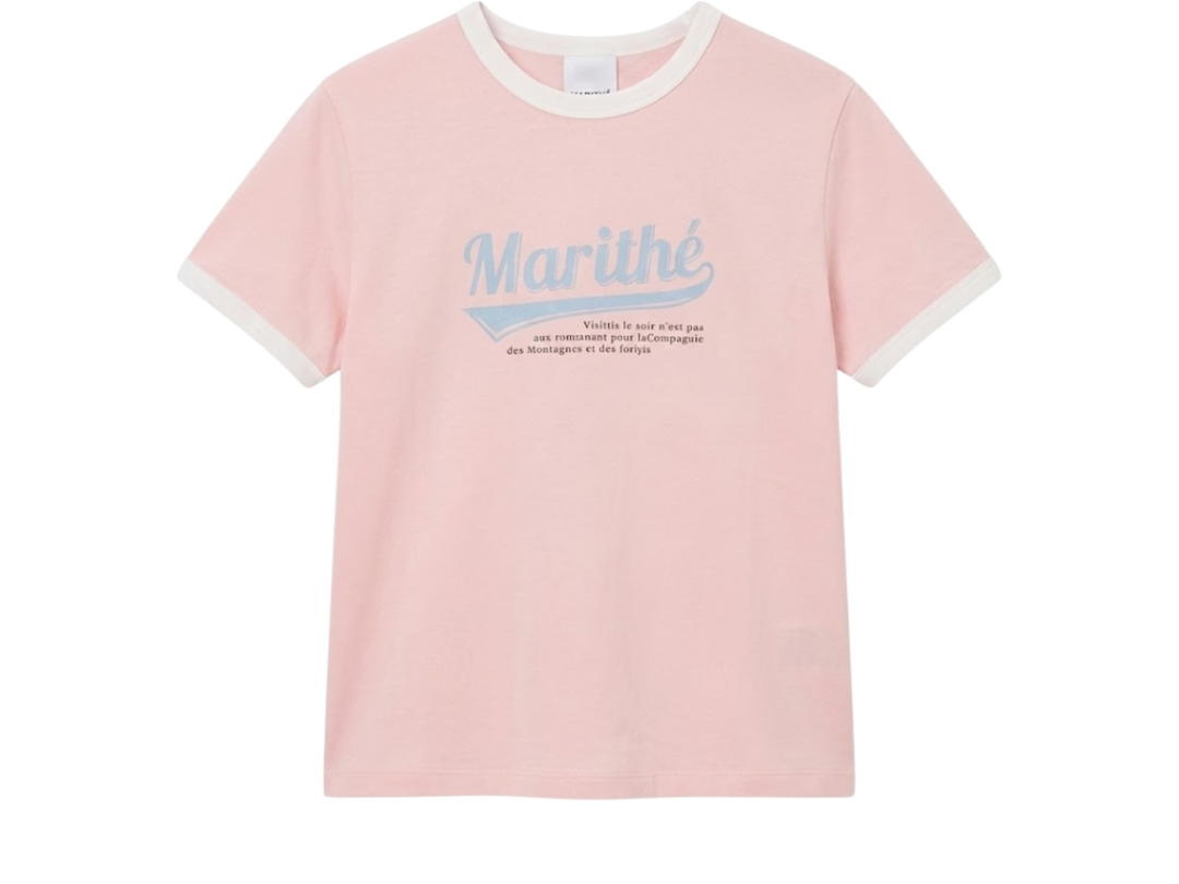 Marithe Francois Girbaud Marithe Francois Girbaud W Vintage Baseball Ringer Tee Pink (Women's)