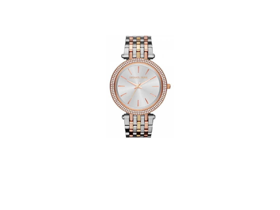 Michael Kors Michael Kors Darci Silver Dial Two Tone Stainless Steel Strap Watch for Women In The Body Is Made Of Two-Tone Steel-Gold Plate