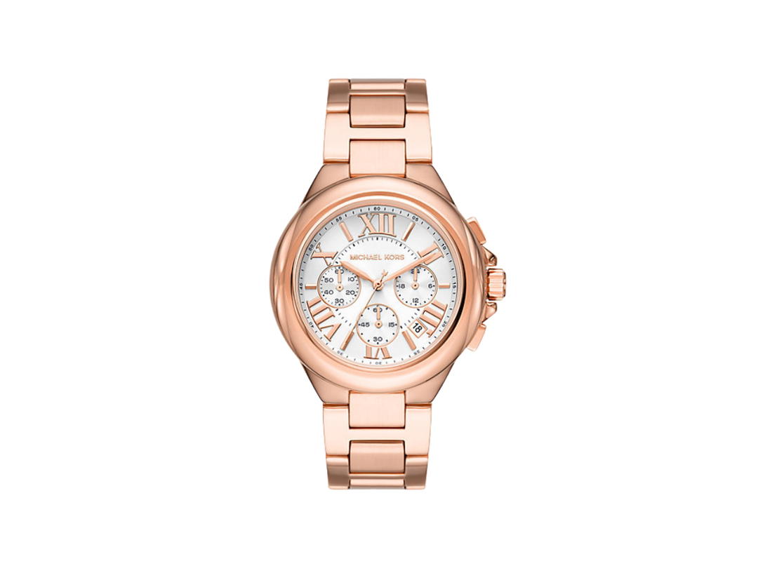 Michael Kors Michael Kors Oversized Camille Watch 45MM In Stainless Steel With Rose Gold-Tone Bazel-Gold Dial