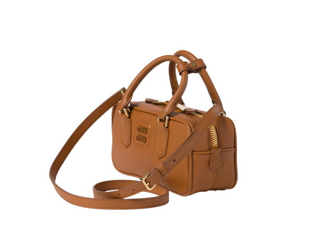 Miu Miu Miu Miu Arcadie Leather Bag 22CM In Leather With Gold-Tone Hardware Cognac - view 3