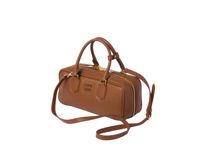 Miu Miu Miu Miu Arcadie Leather Bag 27CM In Leather With Gold-Tone Hardware Cognac - view 3