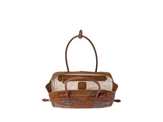 Miu Miu Miu Miu Arcadie Leather Patchwork Bag With Gold-Tone Hardware Cognac - view 4