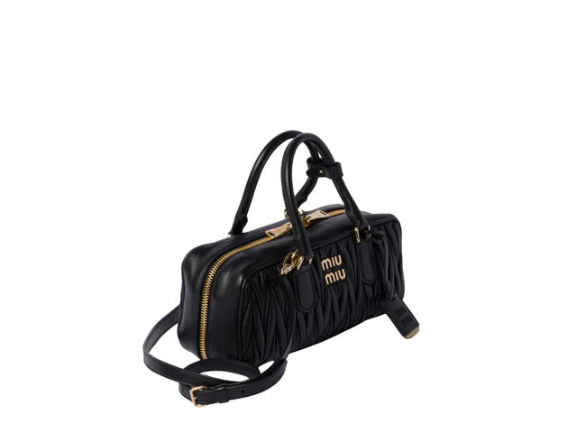 Miu Miu Miu Miu M Wide Arcadie Matelassé Nappa Leather Bag With Metal Lettering Logo And Gold-Tone Hardware Black - view 2