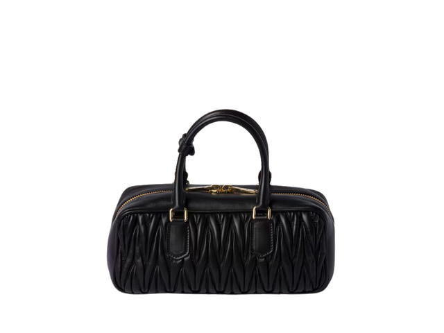 Miu Miu Miu Miu M Wide Arcadie Matelassé Nappa Leather Bag With Metal Lettering Logo And Gold-Tone Hardware Black - view 3