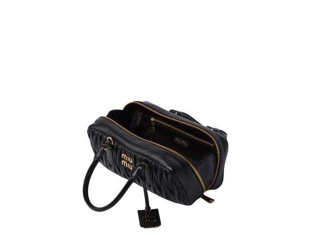 Miu Miu Miu Miu M Wide Arcadie Matelassé Nappa Leather Bag With Metal Lettering Logo And Gold-Tone Hardware Black - view 4