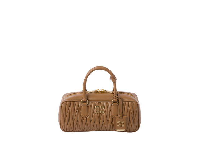 Miu Miu Miu Miu Arcadie Matelassé Nappa Leather Bag With Metal Lettering Logo And Gold-Tone Hardware Caramel - view 1