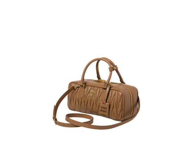 Miu Miu Miu Miu Arcadie Matelassé Nappa Leather Bag With Metal Lettering Logo And Gold-Tone Hardware Caramel - view 3