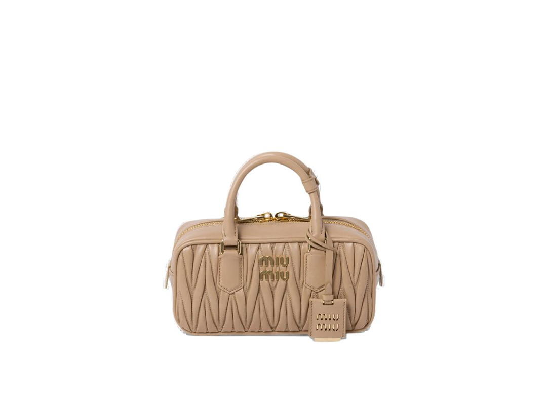 Miu Miu Miu Miu Arcadie Matelassé Nappa Leather Bag With Metal Lettering Logo And Gold-Tone Hardware Sand Beige