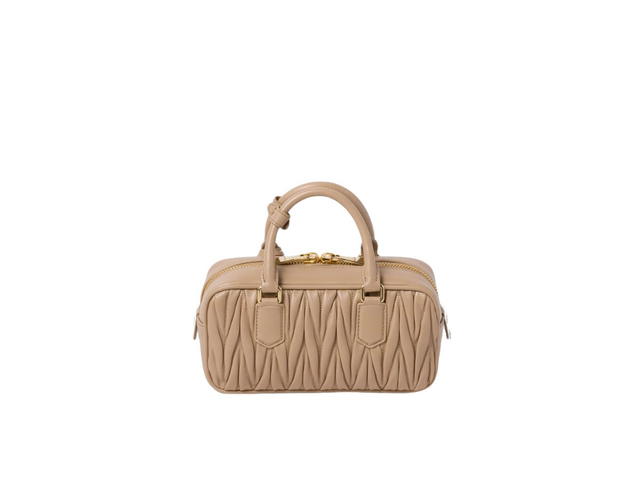 Miu Miu Miu Miu Arcadie Matelassé Nappa Leather Bag With Metal Lettering Logo And Gold-Tone Hardware Sand Beige - view 3