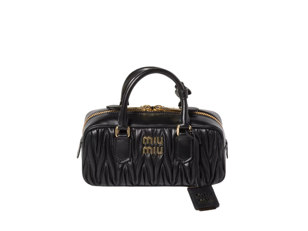 Miu Miu Miu Miu Arcadie Matelassé Nappa Leather Bag 22CM With Metal Lettering Logo And Gold-Tone Hardware Black