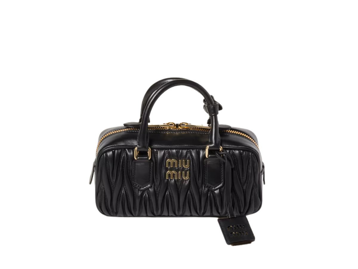Miu Miu Miu Miu Arcadie Matelassé Nappa Leather Bag 22CM With Metal Lettering Logo And Gold-Tone Hardware Black