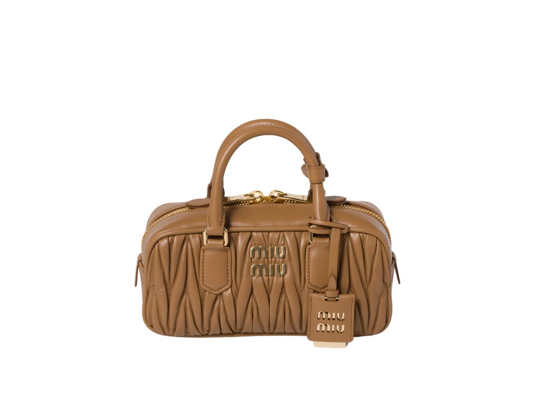 Miu Miu Miu Miu Arcadie Matelassé Nappa Leather Bag 22CM With Metal Lettering Logo And Gold-Tone Hardware Caramel