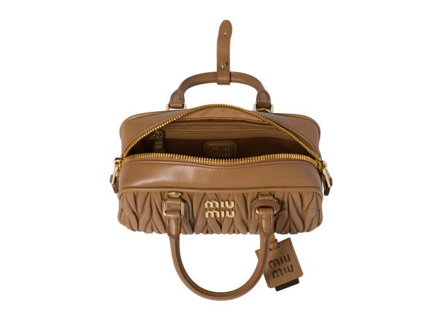 Miu Miu Miu Miu Arcadie Matelassé Nappa Leather Bag 22CM With Metal Lettering Logo And Gold-Tone Hardware Caramel - view 3