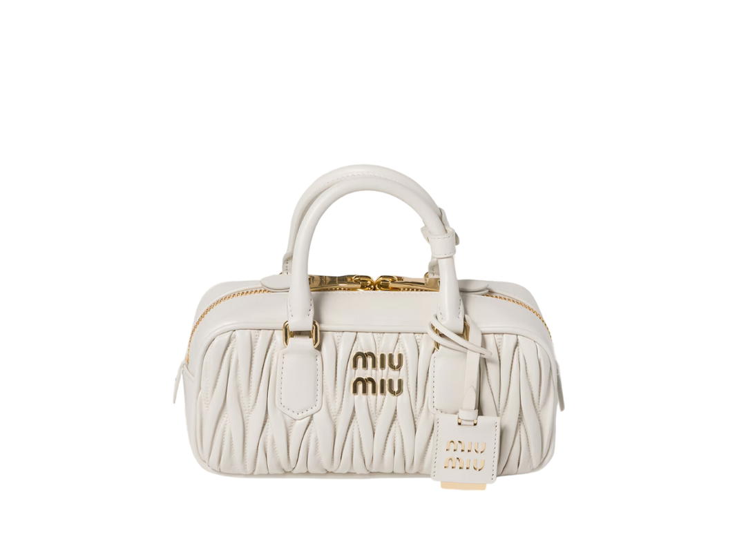 Miu Miu Miu Miu Arcadie Matelassé Nappa Leather Bag 22CM With Metal Lettering Logo And Gold-Tone Hardware White