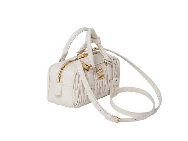 Miu Miu Miu Miu Arcadie Matelassé Nappa Leather Bag 22CM With Metal Lettering Logo And Gold-Tone Hardware White - view 3