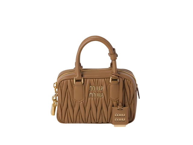 Miu Miu Miu Miu Arcadie Matelassé Nappa Leather Bag Top-Handle Bag In Matelassé Motif With Leather Strap Gold-Tone Hardware Caramel - view 1