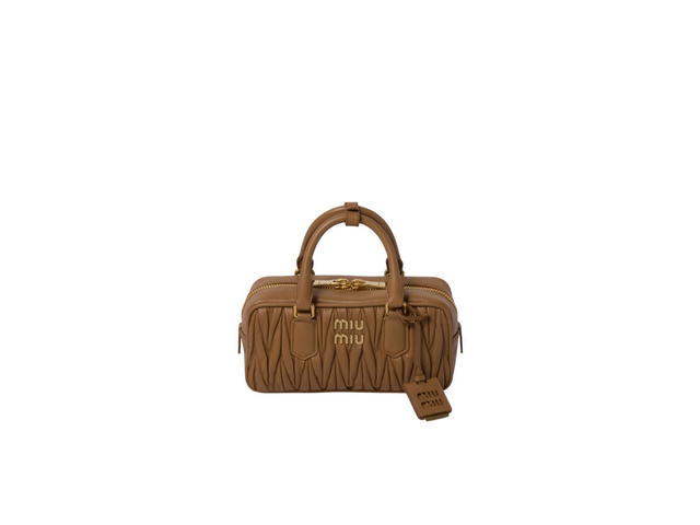 Miu Miu Miu Miu Arcadie Matelassé Nappa Leather Bag With Metal Letter Logo And Gold Tone Hardware caramel - view 1