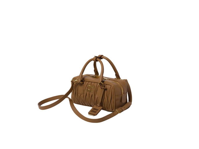 Miu Miu Miu Miu Arcadie Matelassé Nappa Leather Bag With Metal Letter Logo And Gold Tone Hardware caramel - view 2
