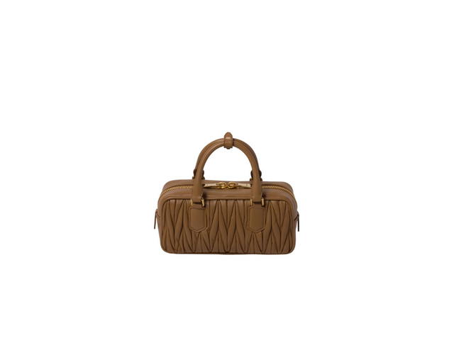 Miu Miu Miu Miu Arcadie Matelassé Nappa Leather Bag With Metal Letter Logo And Gold Tone Hardware caramel - view 3