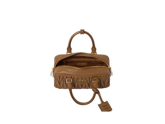 Miu Miu Miu Miu Arcadie Matelassé Nappa Leather Bag With Metal Letter Logo And Gold Tone Hardware caramel - view 4