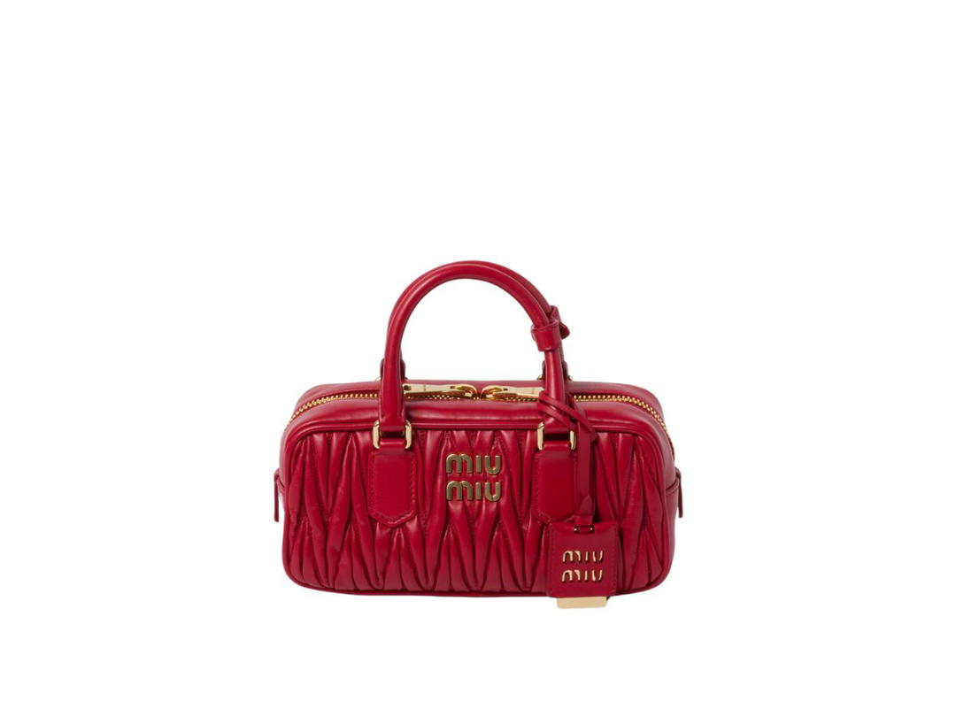 Miu Miu Miu Miu Arcadie Matelassé Nappa Leather Bag With Metal Lettering Logo And Gold-Tone Hardware Red