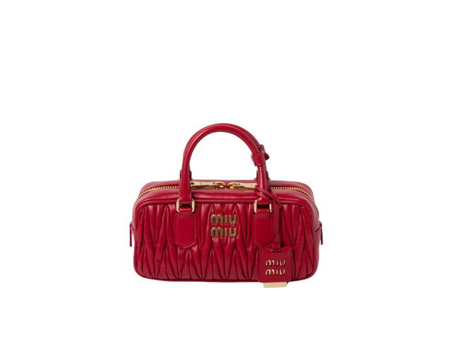 Miu Miu Miu Miu Arcadie Matelassé Nappa Leather Bag With Metal Lettering Logo And Gold-Tone Hardware Red - view 1