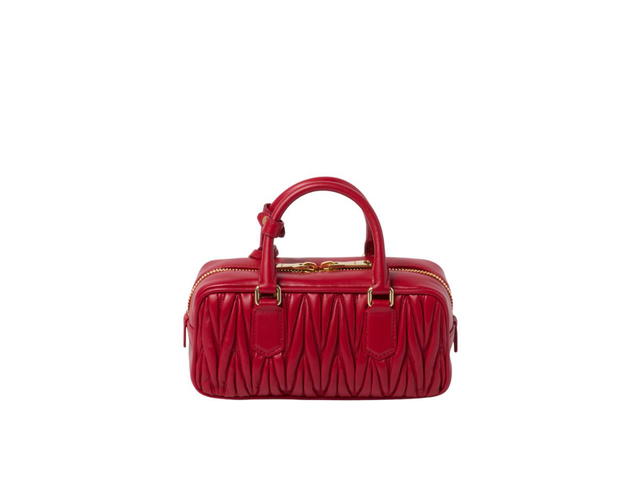 Miu Miu Miu Miu Arcadie Matelassé Nappa Leather Bag With Metal Lettering Logo And Gold-Tone Hardware Red - view 3