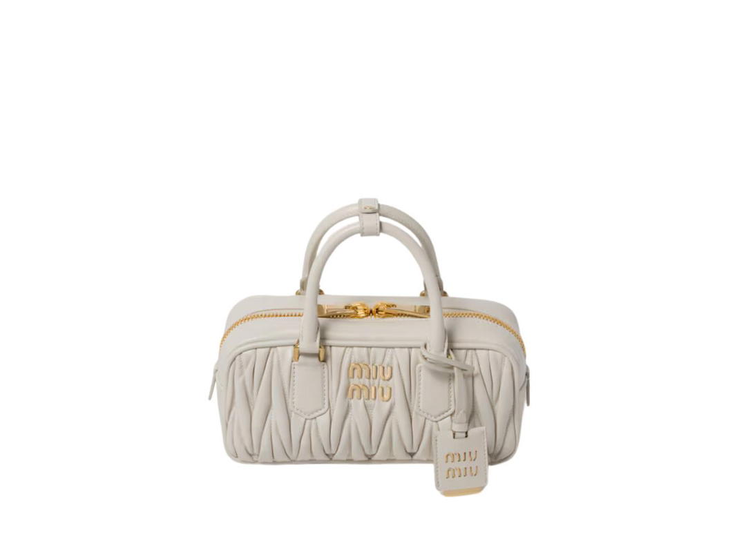Miu Miu Miu Miu Arcadie Matelassé Nappa Leather Bag With Metal Lettering Logo And Gold-Tone Hardware White