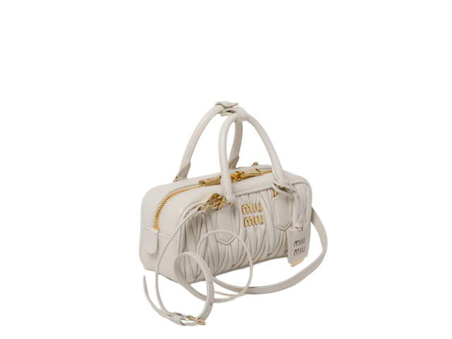 Miu Miu Miu Miu Arcadie Matelassé Nappa Leather Bag With Metal Lettering Logo And Gold-Tone Hardware White - view 2