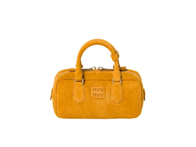 Miu Miu Miu Miu Arcadie Padded Suede Top-Handle Bag In Varnished Metal Lettering With Gold Hardware Whiskey - view 1