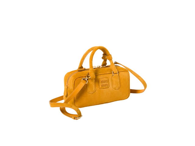 Miu Miu Miu Miu Arcadie Padded Suede Top-Handle Bag In Varnished Metal Lettering With Gold Hardware Whiskey - view 3