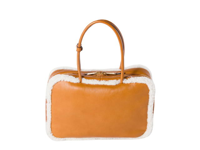 Miu Miu Miu Miu Beau Shearling Top Handle Bag In Leather With Gold-Tone Hardware Cognac Natural - view 3