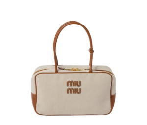 Buy Miu Miu Canvas Top-Handle Bag In Fabric With Gold-tone Hardware Beige-Brandy at Sasom – Authentic and Ready to Ship