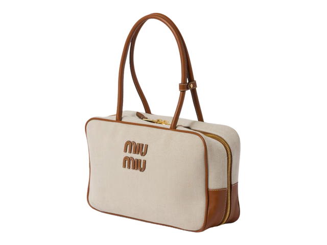 Miu Miu Miu Miu Canvas Top-Handle Bag In Fabric With Gold-tone Hardware Beige-Brandy - view 3