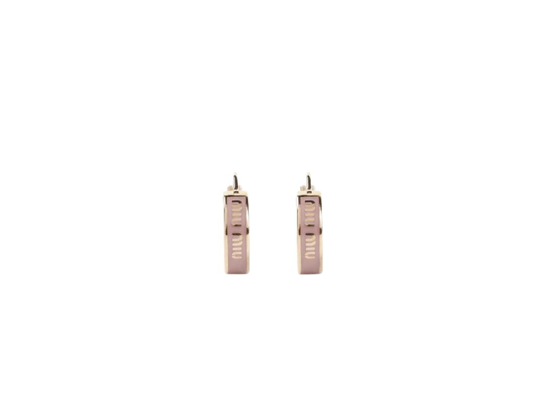 Miu Miu Miu Miu Circle Enameled Metal Earrings With Visible Logo Orchid Pink