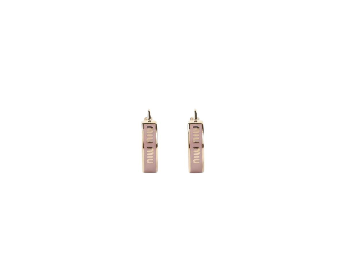 Miu Miu Miu Miu Circle Enameled Metal Earrings With Visible Logo Orchid Pink