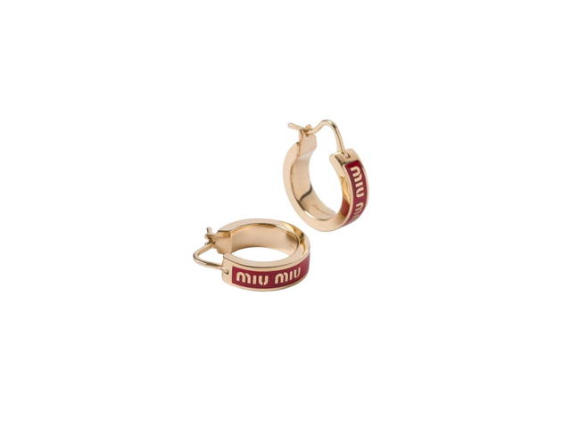 Miu Miu Miu Miu Circle Enameled Metal Earrings With Visible Logo Red - view 2