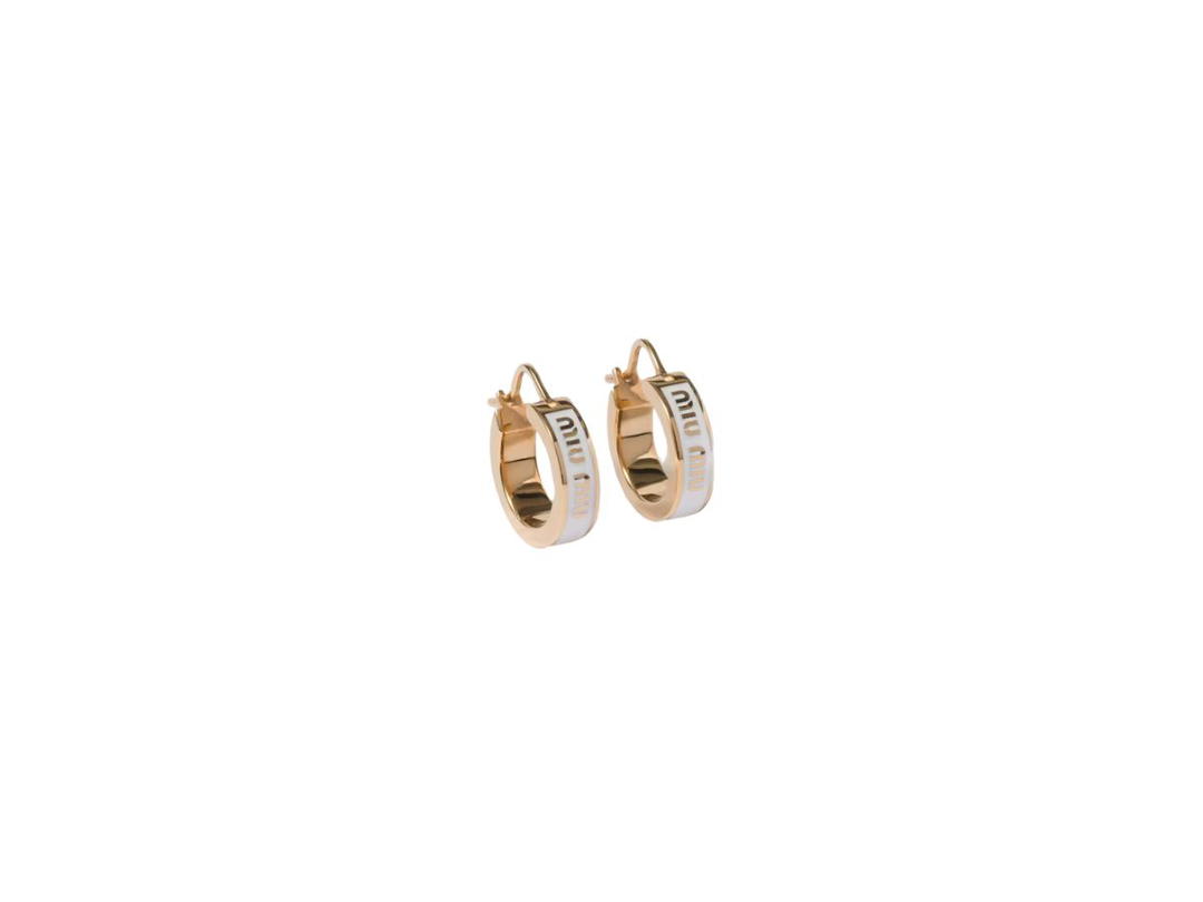 Miu Miu Miu Miu Circle Enameled Metal Earrings With Visible Logo White