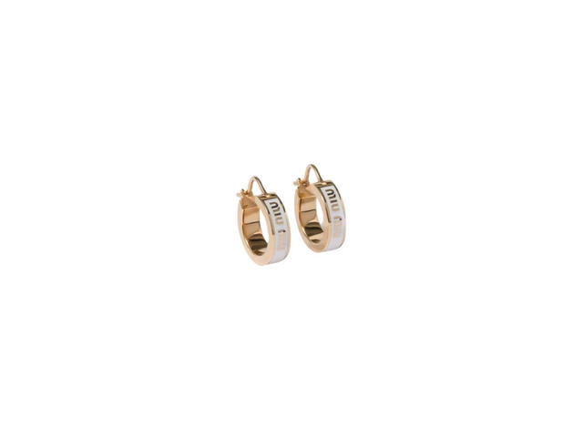 Miu Miu Miu Miu Circle Enameled Metal Earrings With Visible Logo White - view 1