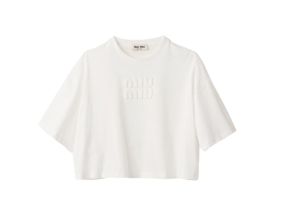 Miu Miu Miu Miu Cotton Jersey T-Shirt With Embroidered Logo White