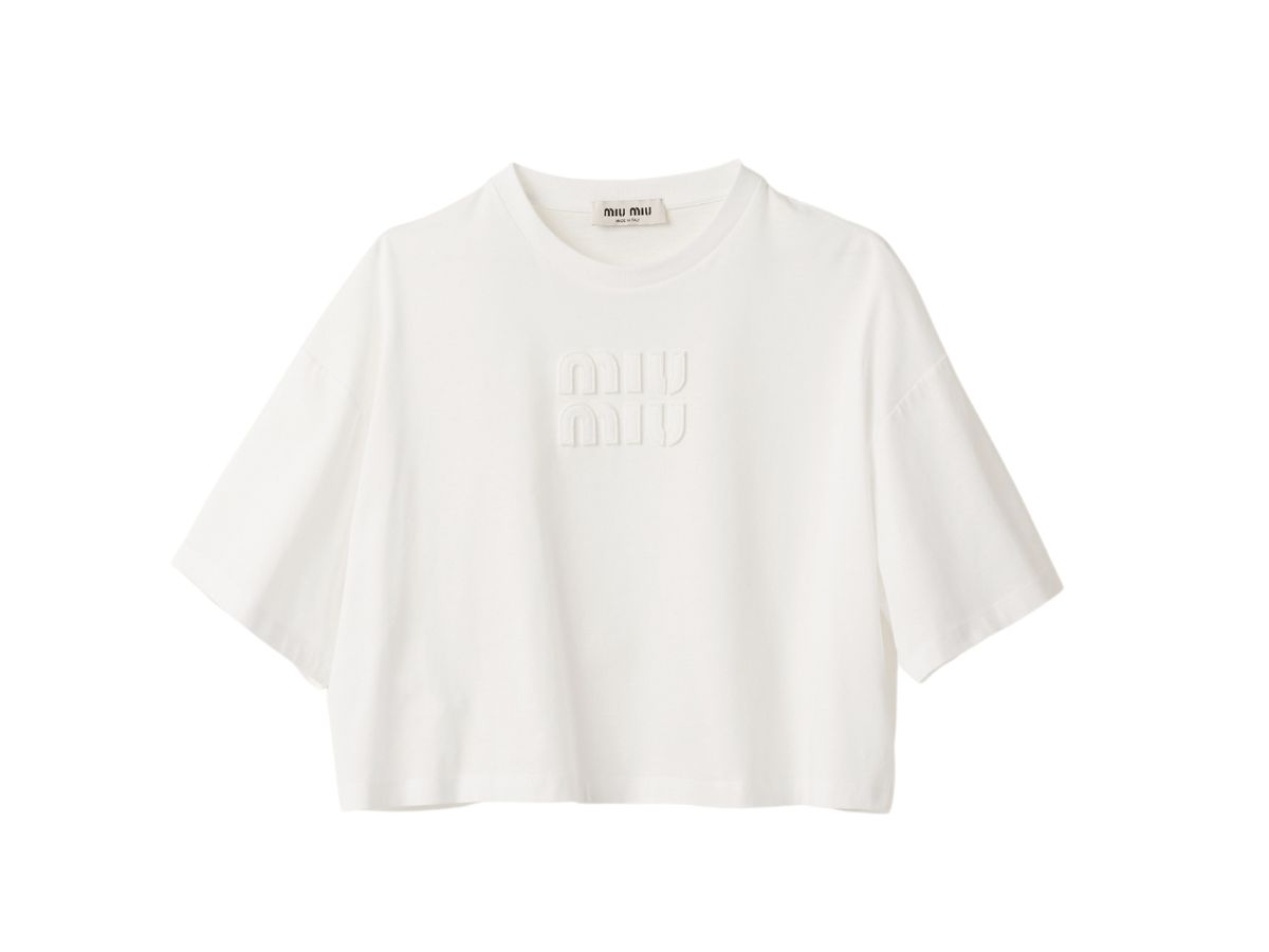 Miu Miu Miu Miu Cotton Jersey T-Shirt With Embroidered Logo White