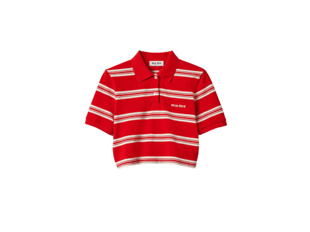 Miu Miu Miu Miu Cotton Piqué Polo Shirt With Embroidered Logo Red-Ivory