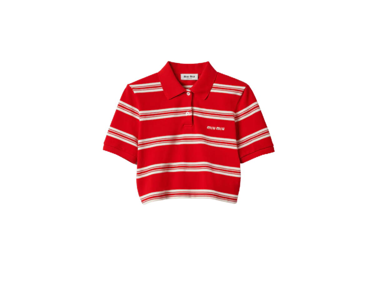Miu Miu Miu Miu Cotton Piqué Polo Shirt With Embroidered Logo Red-Ivory
