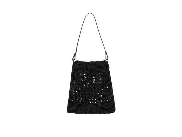 Miu Miu Miu Miu Woven Fabric Mini-Bag In Raffia-Effect Yarn With Embroidered Lettering Logo Black-Tan - view 3